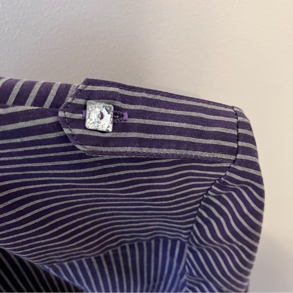 VTG Lissile Women’s Purple Stripe XXL long Sleeve Blouse Epaulette Preppy - Picture 3 of 12